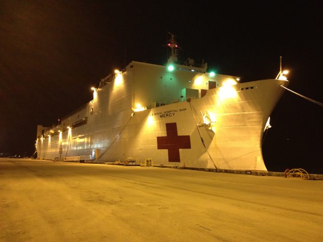 evening photo of USNS Mercy ship