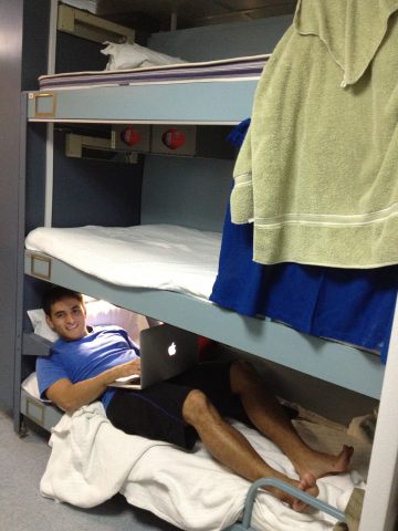 student enjoys bunk on ship