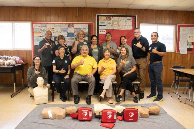 HIDOE leadership attend a pilot CPR and AED training at a high school