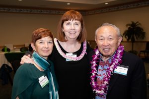 Stephanie Marshall, Mary Boland and Dr Lawrence Tseu at an event