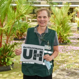 Kristine Qureshi With A Sign Get Vaccinated UH