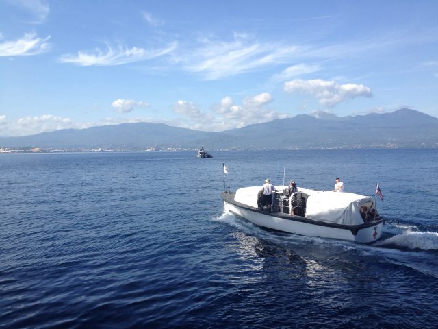 photo of The tiny “Band-Aid” boat is how people get back and forth to shore from the USNS Mercy.