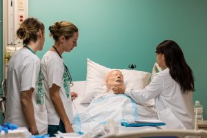 Nursing students in the simulation lab